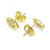 Oro Laminado Stud Earring, Gold Filled Style Evil Eye Design, with White Cubic Zirconia, Polished, Golden Finish, 02.156.0605.2