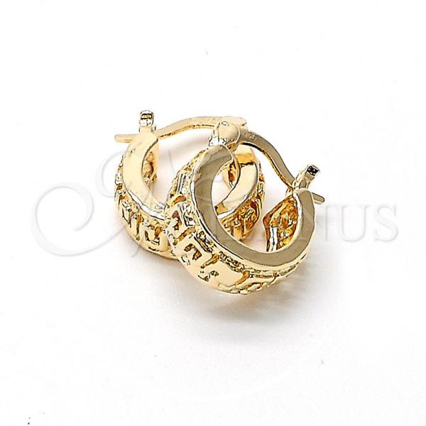 Oro Laminado Small Hoop, Gold Filled Style Greek Key Design, Polished, Golden Finish, 5.153.045.1