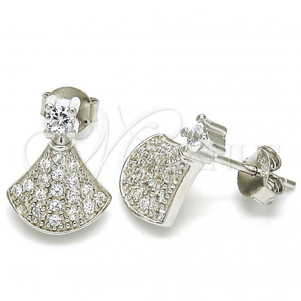 Sterling Silver Stud Earring, with White Cubic Zirconia, Polished, Rhodium Finish, 02.336.0094