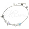 Sterling Silver Fancy Bracelet, Flower and Heart Design, with Multicolor Cubic Zirconia, Polished, Rhodium Finish, 03.175.0004.11
