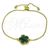 Oro Laminado Adjustable Bolo Bracelet, Gold Filled Style Flower and Box Design, with Green Opal and White Cubic Zirconia, Polished, Golden Finish, 03.313.0041.1.11