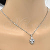 Rhodium Plated Pendant Necklace, Heart and Teardrop Design, with White Cubic Zirconia, Polished, Rhodium Finish, 04.213.0077.18