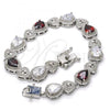 Rhodium Plated Tennis Bracelet, Heart and Teardrop Design, with Garnet and White Cubic Zirconia, Polished, Rhodium Finish, 03.210.0072.6.08
