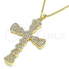 Oro Laminado Pendant Necklace, Gold Filled Style Cross Design, with White Micro Pave, Polished, Golden Finish, 04.156.0221.20
