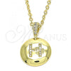 Oro Laminado Fancy Pendant, Gold Filled Style Initials Design, with White Cubic Zirconia, Polished, Golden Finish, 05.341.0008
