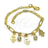 Oro Laminado Charm Bracelet, Gold Filled Style Hand of God and Paperclip Design, with White Crystal, Polished, Golden Finish, 03.63.2255.08