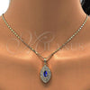 Oro Laminado Earring and Pendant Adult Set, Gold Filled Style with Tanzanite Cubic Zirconia and White Crystal, Polished, Golden Finish, 10.99.0013.1