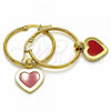 Stainless Steel Medium Hoop, Heart Design, Red Enamel Finish, Golden Finish, 02.364.0008.1.30
