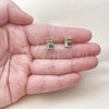 Oro Laminado Stud Earring, Gold Filled Style Baguette Design, with Green and White Cubic Zirconia, Polished, Golden Finish, 02.156.0712