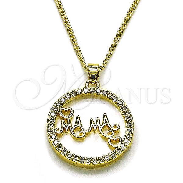 Oro Laminado Pendant Necklace, Gold Filled Style Mom and Heart Design, with Ivory Mother of Pearl and White Cubic Zirconia, Polished, Golden Finish, 04.423.0003.18