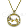 Oro Laminado Pendant Necklace, Gold Filled Style Mom and Heart Design, with Ivory Mother of Pearl and White Cubic Zirconia, Polished, Golden Finish, 04.423.0003.18