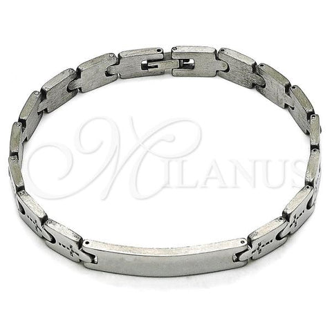 Stainless Steel Solid Bracelet, Cross Design, Polished, Steel Finish, 03.114.0412.08