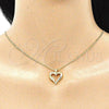 Oro Laminado Pendant Necklace, Gold Filled Style Heart Design, with White Micro Pave, Polished, Golden Finish, 04.156.0351.20