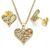 Oro Laminado Earring and Pendant Adult Set, Gold Filled Style Heart Design, with Garnet and White Micro Pave, Polished, Golden Finish, 10.156.0293.1