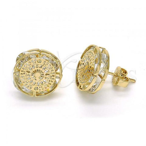 Oro Laminado Stud Earring, Gold Filled Style with White Cubic Zirconia, Polished, Golden Finish, 02.106.0020
