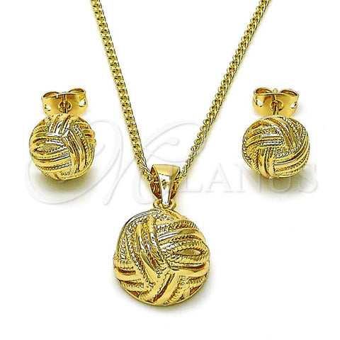 Oro Laminado Earring and Pendant Adult Set, Gold Filled Style Ball and Twist Design, Polished, Golden Finish, 10.342.0176