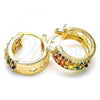 Oro Laminado Small Hoop, Gold Filled Style with Multicolor Cubic Zirconia, Polished, Golden Finish, 02.210.0269.4.15