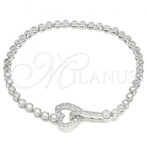 Sterling Silver Fancy Bracelet, Heart Design, with White Cubic Zirconia, Polished, Rhodium Finish, 03.286.0003.08