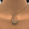 Oro Laminado Earring and Pendant Adult Set, Gold Filled Style Chunky Design, Polished, Tricolor, 10.163.0008.1