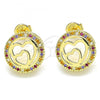 Oro Laminado Stud Earring, Gold Filled Style Heart Design, with Multicolor Micro Pave, Polished, Golden Finish, 02.156.0474.3