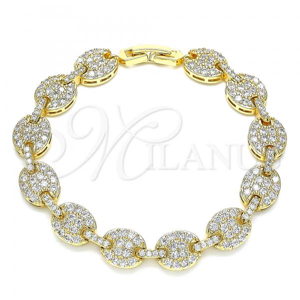 Oro Laminado Fancy Bracelet, Gold Filled Style with White Micro Pave, Polished, Golden Finish, 03.346.0002.07