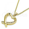 Oro Laminado Pendant Necklace, Gold Filled Style Heart Design, with White Micro Pave, Polished, Golden Finish, 04.342.0026.20