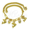 Oro Laminado Charm Bracelet, Gold Filled Style Dolphin and Paperclip Design, with White Crystal, Polished, Golden Finish, 03.63.2236.08