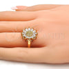 Oro Laminado Multi Stone Ring, Gold Filled Style Flower Design, with White Cubic Zirconia, Polished, Golden Finish, 01.210.0001.09 (Size 9)
