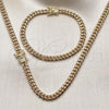 Oro Laminado Necklace and Bracelet, Gold Filled Style Miami Cuban Design, with White Micro Pave, Polished, Golden Finish, 06.63.0298