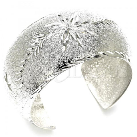 Rhodium Plated Individual Bangle, Chunky and Leaf Design, Diamond Cutting Finish, Rhodium Finish, 07.168.0012.1 (35 MM Thickness, One size fits all)