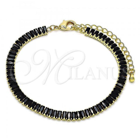 Oro Laminado Tennis Bracelet, Gold Filled Style with Black Cubic Zirconia, Polished, Golden Finish, 03.130.0008.2.07