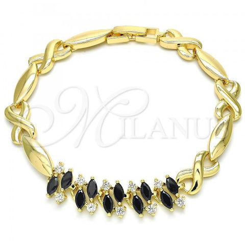 Oro Laminado Fancy Bracelet, Gold Filled Style Hugs and Kisses Design, with Black Cubic Zirconia, Polished, Golden Finish, 03.210.0120.07
