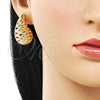 Oro Laminado Stud Earring, Gold Filled Style Teardrop and Hollow Design, Polished, Golden Finish, 02.195.0333