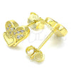 Sterling Silver Stud Earring, Heart Design, with White Cubic Zirconia, Polished, Golden Finish, 02.336.0139.2