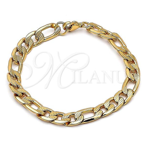 Stainless Steel Basic Bracelet, Figaro Design, Diamond Cutting Finish, Golden Finish, 03.116.0038.09