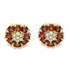 Oro Laminado Stud Earring, Gold Filled Style Flower Design, with Garnet and White Cubic Zirconia, Polished, Golden Finish, 02.346.0013