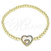 Oro Laminado Fancy Bracelet, Gold Filled Style Expandable Bead and Heart Design, with Multicolor Micro Pave, Polished, Golden Finish, 03.299.0057.07