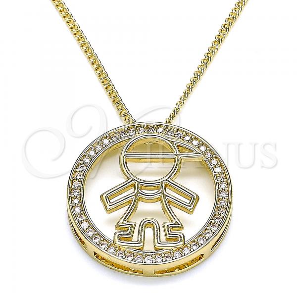 Oro Laminado Pendant Necklace, Gold Filled Style Little Boy Design, with White Micro Pave, Polished, Golden Finish, 04.156.0278.20