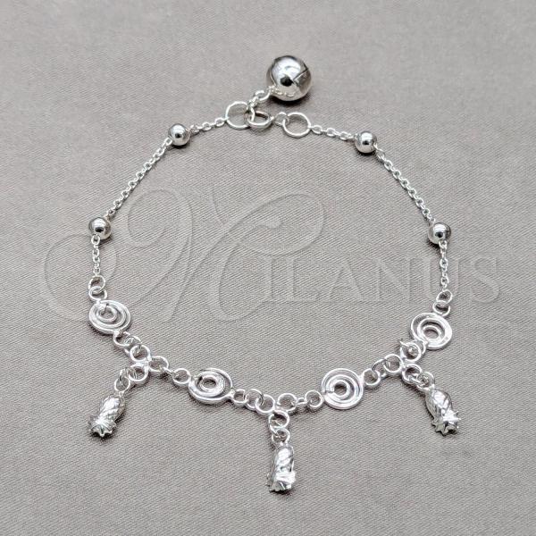 Sterling Silver Fancy Bracelet, Pineapple Design, Polished, Silver Finish, 03.409.0077.08