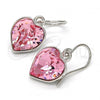 Rhodium Plated Dangle Earring, Heart Design, with Rose Peach Swarovski Crystals, Polished, Rhodium Finish, 02.239.0003.4