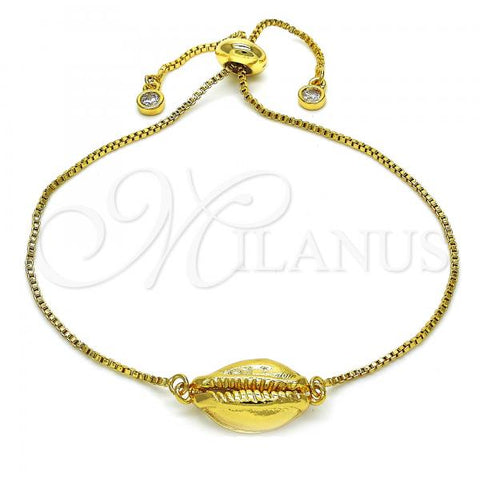 Oro Laminado Adjustable Bolo Bracelet, Gold Filled Style with White Cubic Zirconia, Polished, Golden Finish, 03.207.0098.2.10