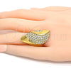 Oro Laminado Multi Stone Ring, Gold Filled Style Cluster Design, with White Crystal, Polished, Golden Finish, 01.118.0019.09 (Size 9)