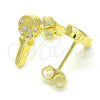 Sterling Silver Stud Earring, key and Heart Design, with White Cubic Zirconia, Polished, Golden Finish, 02.336.0175.2