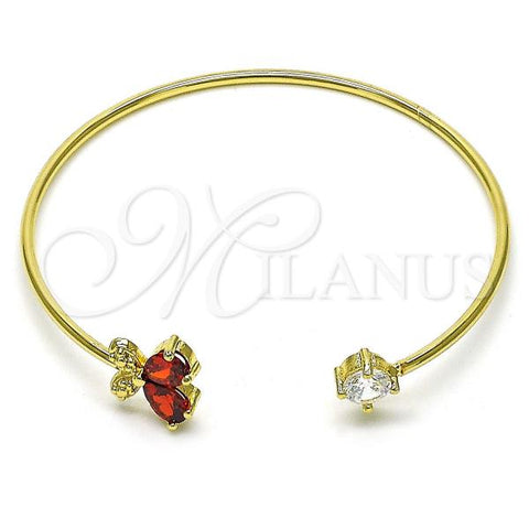 Oro Laminado Individual Bangle, Gold Filled Style Butterfly Design, with Garnet and White Cubic Zirconia, Polished, Golden Finish, 07.195.0015