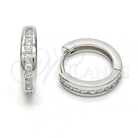 Sterling Silver Huggie Hoop, with White Cubic Zirconia, Polished, Rhodium Finish, 02.174.0050.15