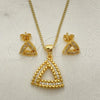 Oro Laminado Earring and Pendant Adult Set, Gold Filled Style with White Micro Pave, Polished, Golden Finish, 10.342.0086