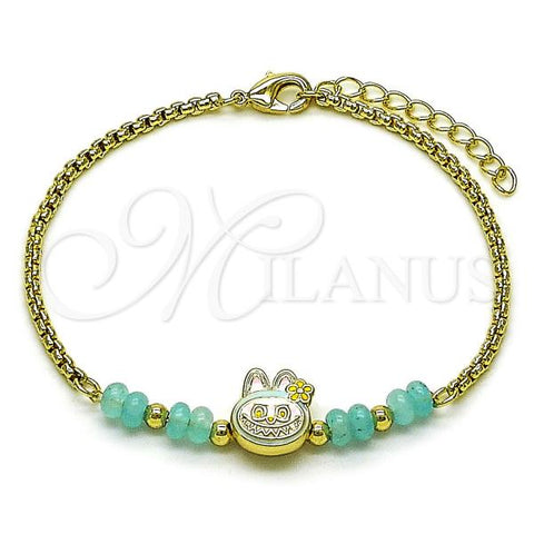 Oro Laminado Fancy Bracelet, Gold Filled Style with Turquoise Crystal, Turquoise Enamel Finish, Golden Finish, 03.213.0391.1.07