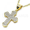 Oro Laminado Religious Pendant, Gold Filled Style Cross Design, with White Micro Pave, Polished, Golden Finish, 05.342.0049