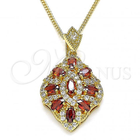 Oro Laminado Pendant Necklace, Gold Filled Style with Garnet Cubic Zirconia and White Micro Pave, Polished, Golden Finish, 04.346.0018.2.20