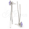 Rhodium Plated Long Earring, Flower Design, with Amethyst Swarovski Crystals, Polished, Rhodium Finish, 02.239.0022.2